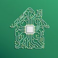 Smart Home Concept. Circuit House with CPU inside. Future Technology Background. Vector Illustration