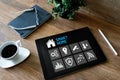 Smart home concept, control panel software on device screen. Royalty Free Stock Photo