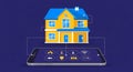 A smart home concept featuring a house and a smartphone with connected devices and technology Royalty Free Stock Photo
