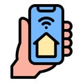 Smart Home Control Icon Automated Living in Flat Line Color Style