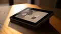 Smart Home Control Panel Tablet Interface on Wood Table Royalty Free Stock Photo