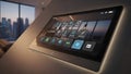 Smart Home Control Panel Tablet Screen UI Interface with City View Background Royalty Free Stock Photo