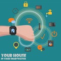 Smart home detectors controlling via smartwatch Royalty Free Stock Photo