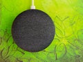 Smart home device speaker on floral green background Royalty Free Stock Photo