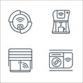 smart home devices line icons. linear set. quality vector line set such as smart washing machine, smart blind, coffee machine