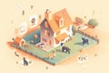 smart home, with different types of sensors, monitoring the presence of people and pets