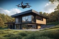 smart home with drone flyover, showcasing its modern and sleek design