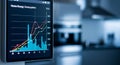 Smart home energy consumption graph shows increasing usage trends over time as digital display updates in a modern kitchen setting Royalty Free Stock Photo