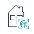 Smart Home with Fingerprint Line Icon. Real Estate with Biometric Identification Technology by Finger Print Pictogram