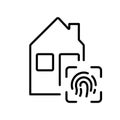 Smart Home with Fingerprint Line Icon. Real Estate with Biometric Identification Technology by Finger Print Pictogram