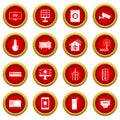 Smart home house icon red circle set