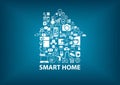 Smart Home illustration with home assembled with white icons / symbols Royalty Free Stock Photo