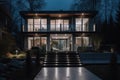 smart home with integrated security system, including surveillance cameras and motion sensors