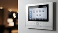 Smart Home Intercom System Panel with Touchscreen Interface and Security Icons Royalty Free Stock Photo