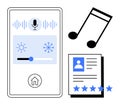 Smart Home Interface with Voice Controls, Music Notes, and User Rating Concept Royalty Free Stock Photo