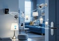Smart home interior featuring interconnected devices. Visible items Royalty Free Stock Photo