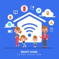 Smart home, Internet of things, IOT, Family with smart home concept illustration. Flat design style cartoon