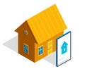Smart home IOT concept electronics modern house vector isometric illustration, smart security, app distant automated future Royalty Free Stock Photo