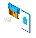 Smart home IOT concept electronics modern house vector isometric illustration, smart security, app distant automated future Royalty Free Stock Photo