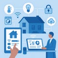 Smart home IoT devices controlled via tablet with analytics, AI generated Royalty Free Stock Photo