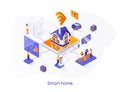 Smart home isometric web banner. Online home control, monitoring and management isometry concept. House system automatization Royalty Free Stock Photo