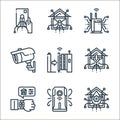 smart home line icons. linear set. quality vector line set such as water control, air purifier, smart watch, voice control, gate,