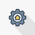 Smart home mobile control and setup icon organization of electronic devices thin line flat color icon. Linear vector