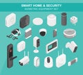 smart home and security equipment items cctv camera wireless home assistant isometric vector Royalty Free Stock Photo