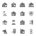 Smart home security system black icons set Royalty Free Stock Photo