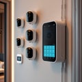 Smart home security system display features six cameras mounted on a wall Royalty Free Stock Photo