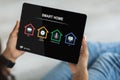 Smart home software on digital tablet screen