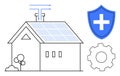 Smart Home with Solar Panels and Security Shield Representing Technology and Energy Efficiency Royalty Free Stock Photo