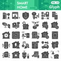 Smart home solid icon set, smart house symbols set collection or vector sketches. Home smart technology signs set for Royalty Free Stock Photo