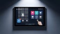Smart Home System Control Panel Touchscreen Interface with Hand Royalty Free Stock Photo