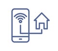 Smart home system for house remote control icon. Indoor monitoring through online app, wifi. Simple pictogram in line Royalty Free Stock Photo