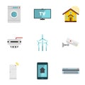 Smart home system icon set, flat style Royalty Free Stock Photo