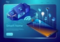 Smart home system web page template. Isometric vector illustration. Abstract design concept. Royalty Free Stock Photo