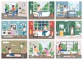 Smart home technology flat color vector illustrations set