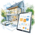 Smart Home Technology Modern House Design with Digital Control Panel Royalty Free Stock Photo