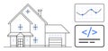 Residential Property with Garage and Coding Panel for Smart Home Data Visualization and Programming Royalty Free Stock Photo