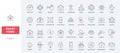Smart home thin black and red line icons set, automation system pictograms collection