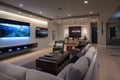 smart home with voice-activated lighting and temperature, surround sound, and remote control tv Royalty Free Stock Photo