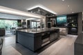 smart home with voice-operated systems, touch screens, and artificial intelligence