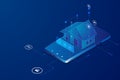 Smart home with for wireless control of  isometric concept. IOT technology in house automation design. vector eps10 Royalty Free Stock Photo