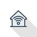 Smart home, wireless technology, digital house thin line flat icon. Linear vector symbol colorful long shadow design. Royalty Free Stock Photo