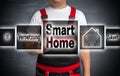 Smart home (in german networking future) home touchscreen is ope Royalty Free Stock Photo