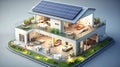 electric clean energy smart home with solar panels roof