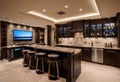 A smart house with an automated home bar system.