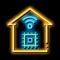 smart house chip wifi neon glow icon illustration