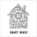 Smart house concept. circuit home and CPU. Vector illustration